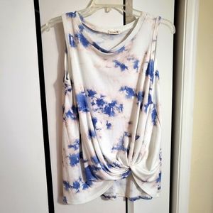 Pink Blue and White Tie Dye Twisted Hem Sleeveless Shirt. Size Large